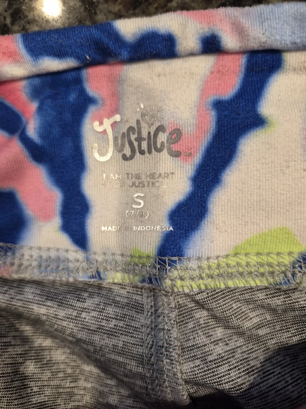 5/25 Justice Grey Heather Leggings with Neon Tie-Dye Waistband